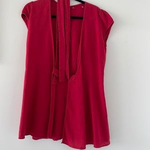 Reformation Red Linen Wrap Dress